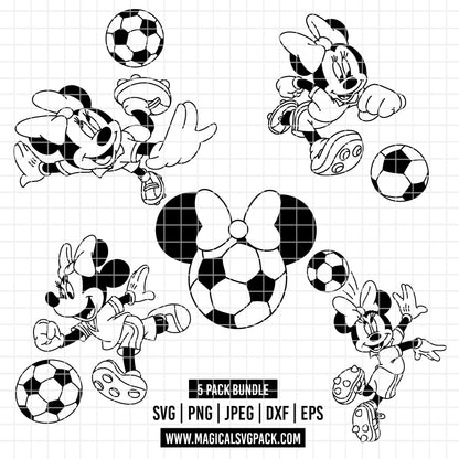 COD6027 - Minnie Soccer line art pack bundle, Disney clipart Svg, Png, Eps, Dxf, Jpeg, vector.