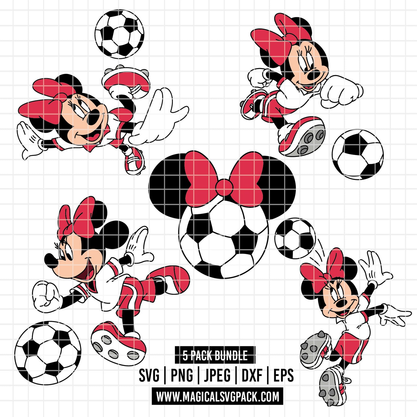 COD6028 - Minnie Soccer pack bundle, Disney clipart Svg, Png, Eps, Dxf, Jpeg, vector.
