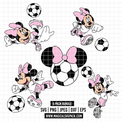 COD6029 - Minnie Soccer cute pack bundle, Disney clipart Svg, Png, Eps, Dxf, Jpeg, vector.