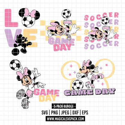COD6032 - Minnie Soccer quotes pack bundle, Disney clipart Svg, Png, Eps, Dxf, Jpeg, vector.