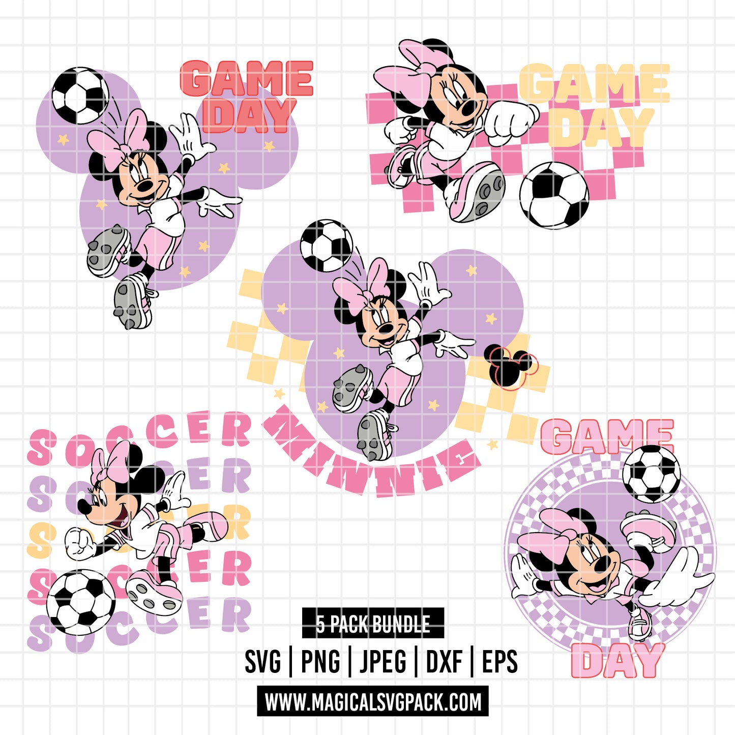 COD6033 - Minnie Soccer quotes cute pack bundle, Disney clipart Svg, Png, Eps, Dxf, Jpeg, vector.