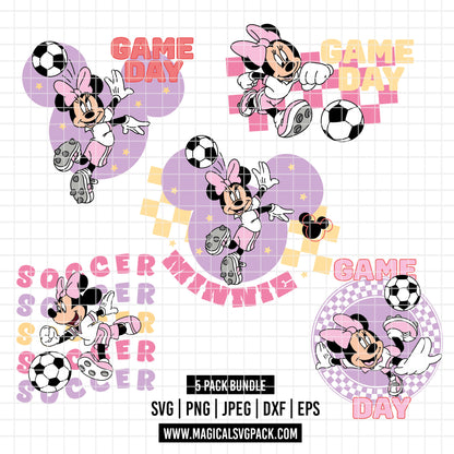 COD6033 - Minnie Soccer quotes cute pack bundle, Disney clipart Svg, Png, Eps, Dxf, Jpeg, vector.