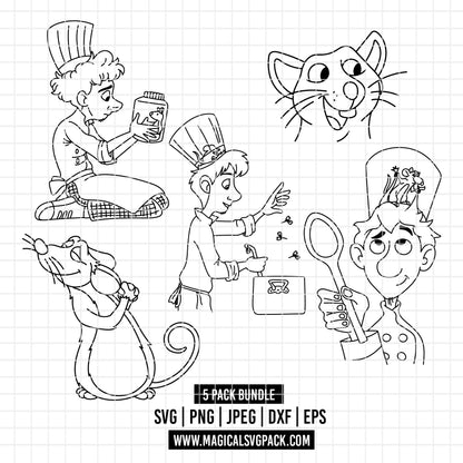 COD6034 - Ratatouille line art pack bundle, Disney clipart Svg, Png, Eps, Dxf, Jpeg, vector.