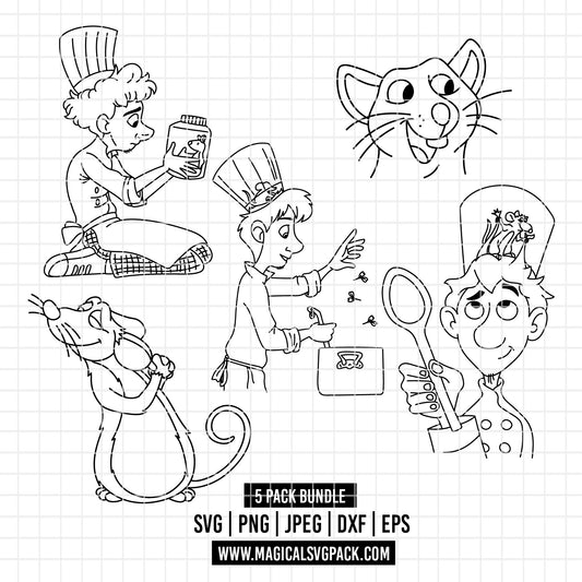 COD6034 - Ratatouille line art pack bundle, Disney clipart Svg, Png, Eps, Dxf, Jpeg, vector.