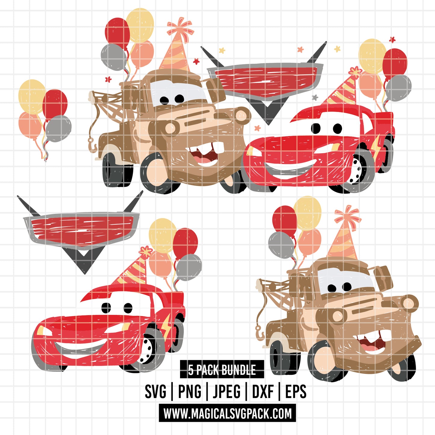 COD6035 - Cars birthdays Crayon Drawing bundle, Disney clipart Svg, Png, Eps, Dxf, Jpeg, vector.