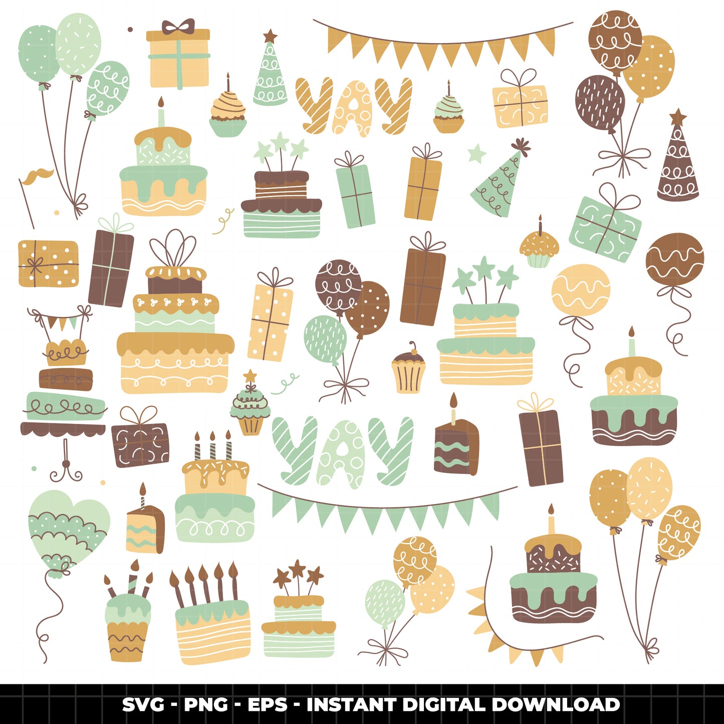 COD6040 - Birthday SVG PNG Bundle | 183 Party Clipart Cake Balloons Cupcake Gift | Birthday Party Elements | Cricut Instant Download