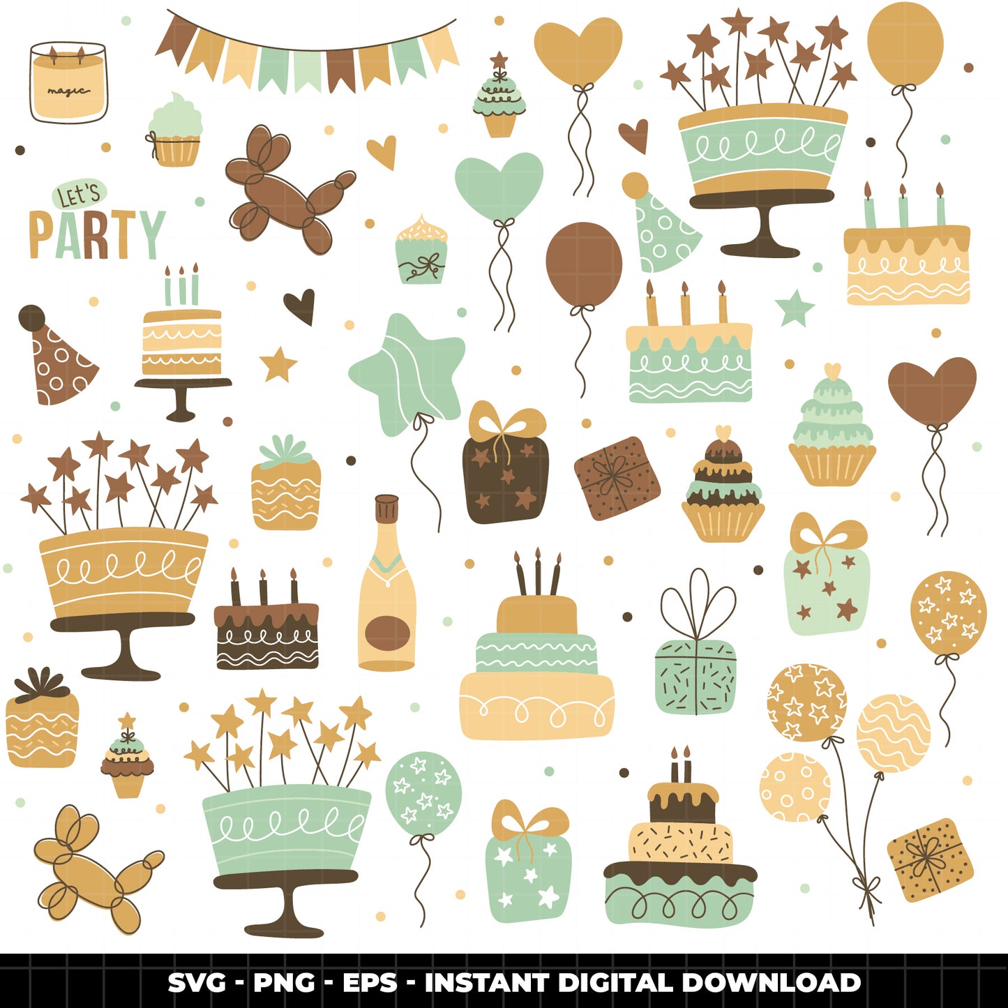 COD6040 - Birthday SVG PNG Bundle | 183 Party Clipart Cake Balloons Cupcake Gift | Birthday Party Elements | Cricut Instant Download