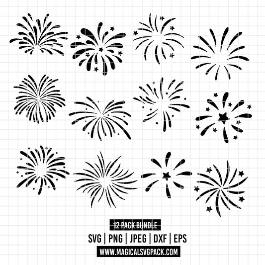 COD6041 - Fireworks SVG PNG Bundle | 12 Firework Silhouette Clipart Cut Files | 4th of July New Year Birthday | Cricut Instant Download