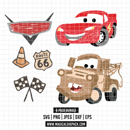 COD6045 - Cars crayon drawing characters & icons bundle, Disney clipart Svg, Png, Eps, Dxf, Jpeg, vector.
