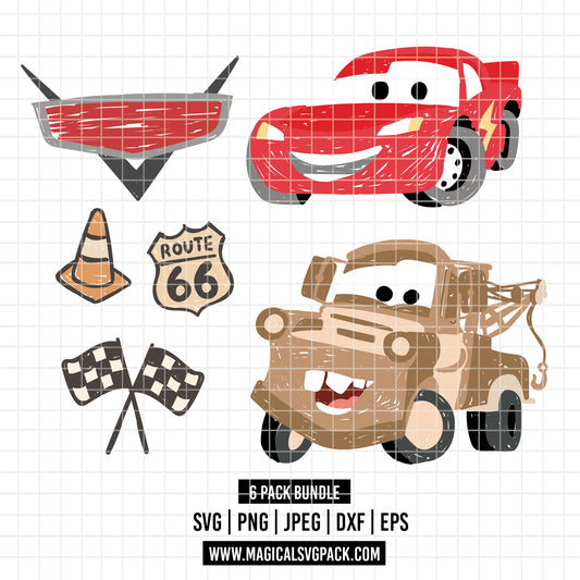 COD6045 - Cars crayon drawing characters & icons bundle, Disney clipart Svg, Png, Eps, Dxf, Jpeg, vector.