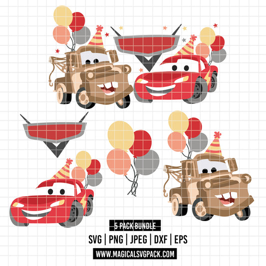 COD6048 - Cars birthdays bundle, Disney clipart Svg, Png, Eps, Dxf, Jpeg, vector.