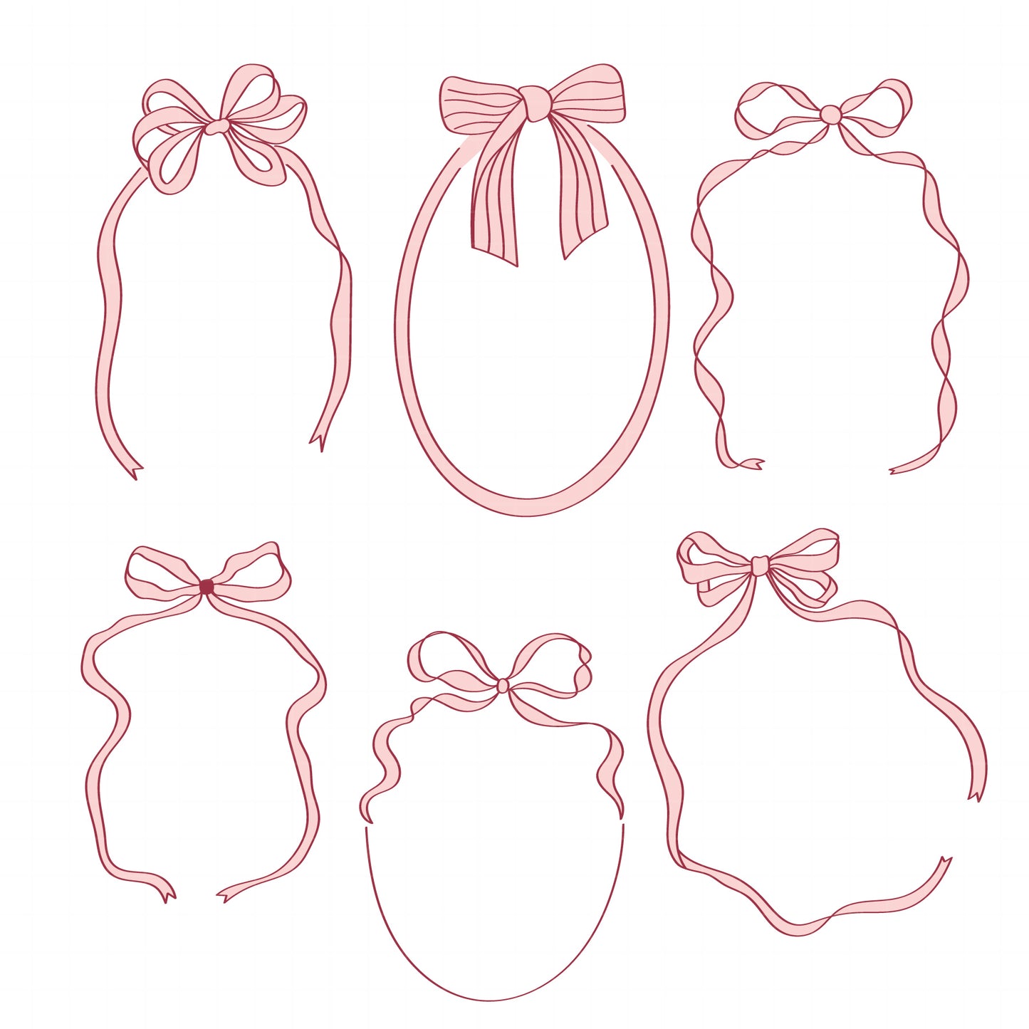 COD6052 - Coquette Bow SVG PNG Bundle | 39 Pink Ribbon Frame Clipart Hand Drawn | Girly Aesthetic Border | Cricut Instant Download