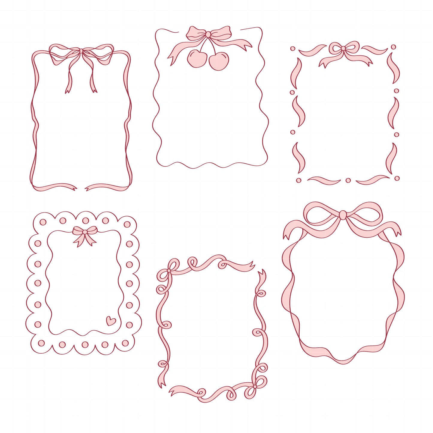 COD6052 - Coquette Bow SVG PNG Bundle | 39 Pink Ribbon Frame Clipart Hand Drawn | Girly Aesthetic Border | Cricut Instant Download