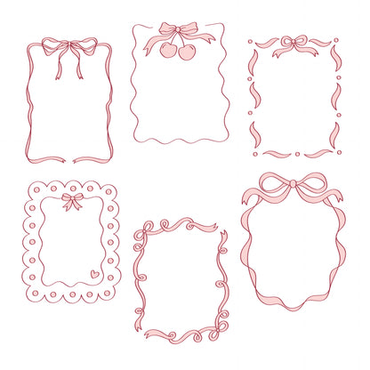 COD6052 - Coquette Bow SVG PNG Bundle | 39 Pink Ribbon Frame Clipart Hand Drawn | Girly Aesthetic Border | Cricut Instant Download