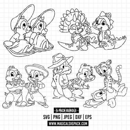 COD6053 - Chip & Dale bundle, Disney clipart Svg, Png, Eps, Dxf, Jpeg, vector.