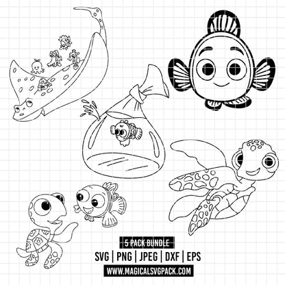 COD6055 - Finding Nemo pack bundle, Disney pixar clipart Svg, Png, Eps, Dxf, Jpeg, vector.