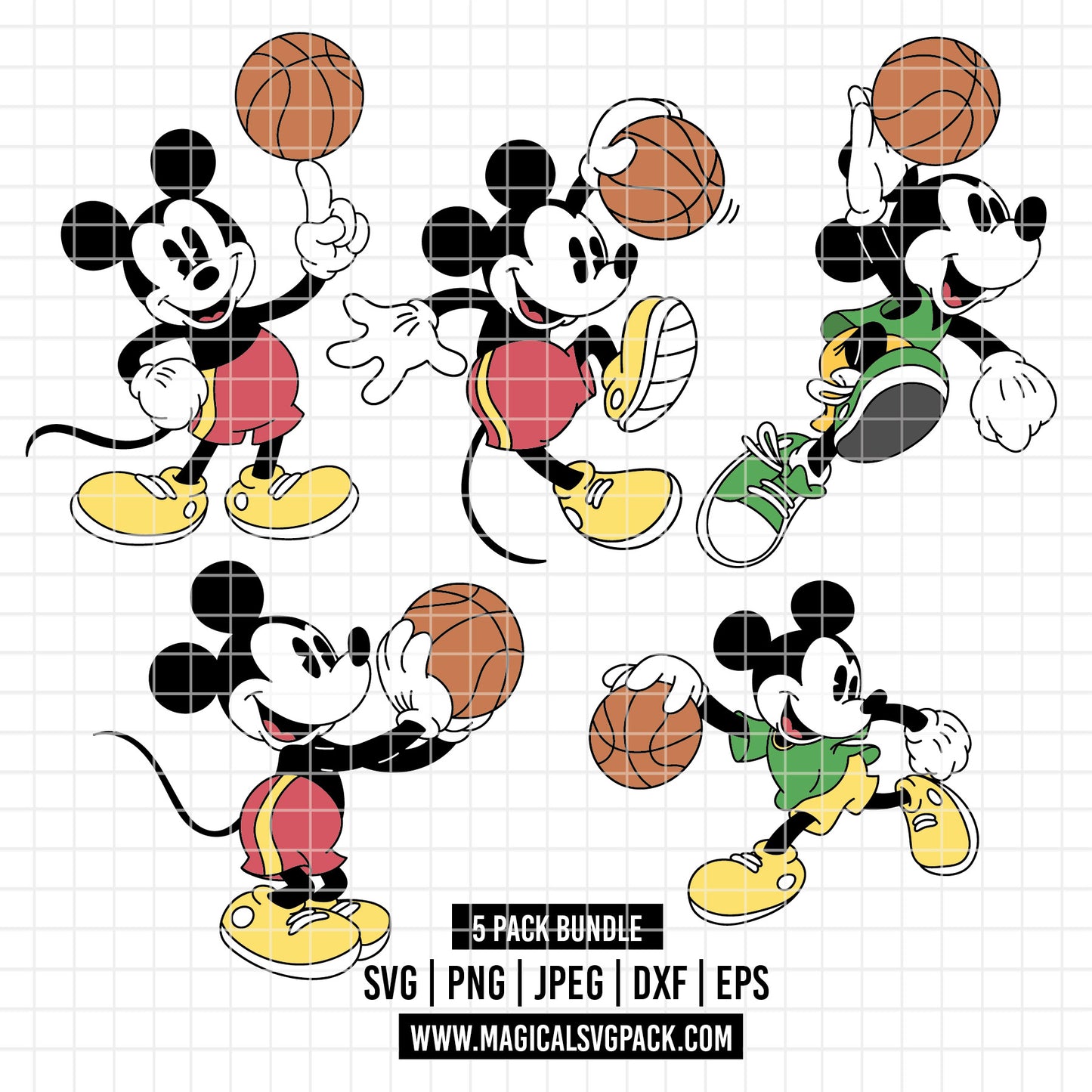 COD6056 - Mickey classic basketball pack bundle, Disney clipart Svg, Png, Eps, Dxf, Jpeg, vector.