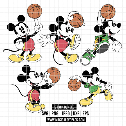 COD6056 - Mickey classic basketball pack bundle, Disney clipart Svg, Png, Eps, Dxf, Jpeg, vector.
