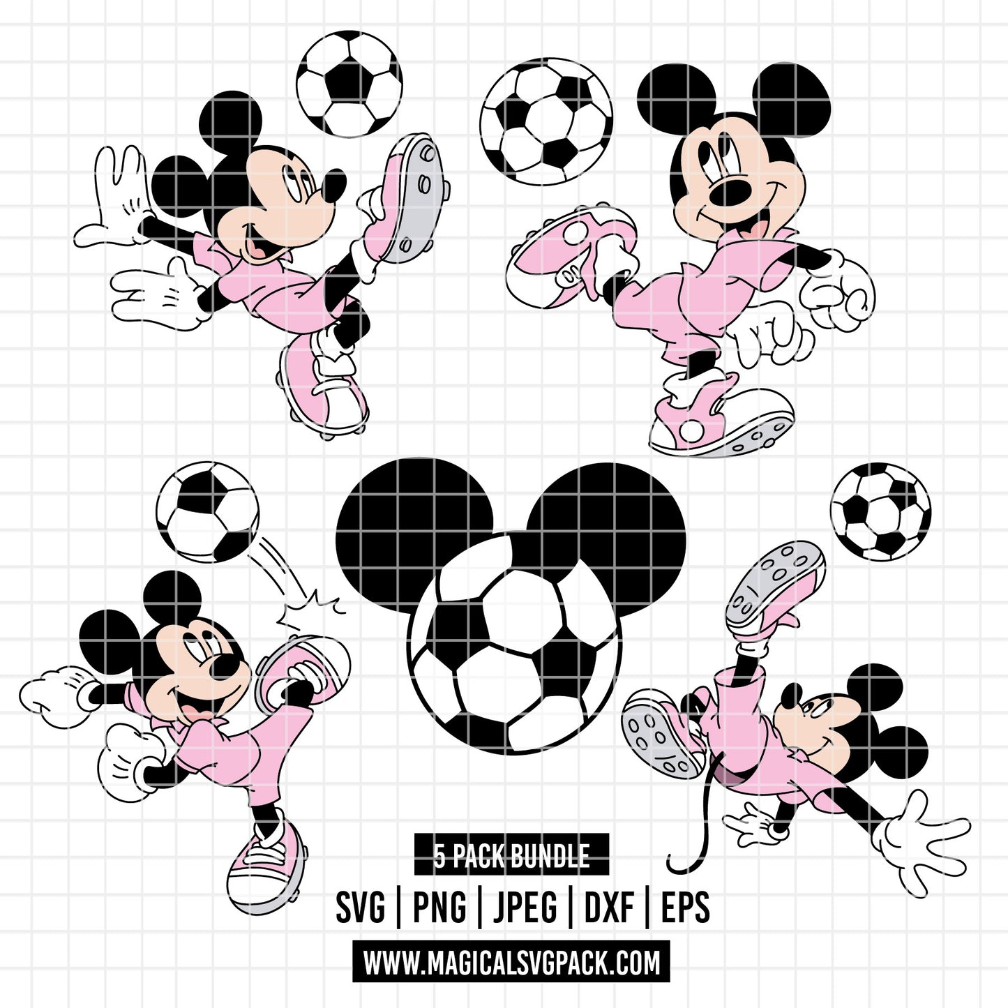 COD6057 - Mickey Soccer pack bundle, Disney clipart Svg, Png, Eps, Dxf, Jpeg, vector.