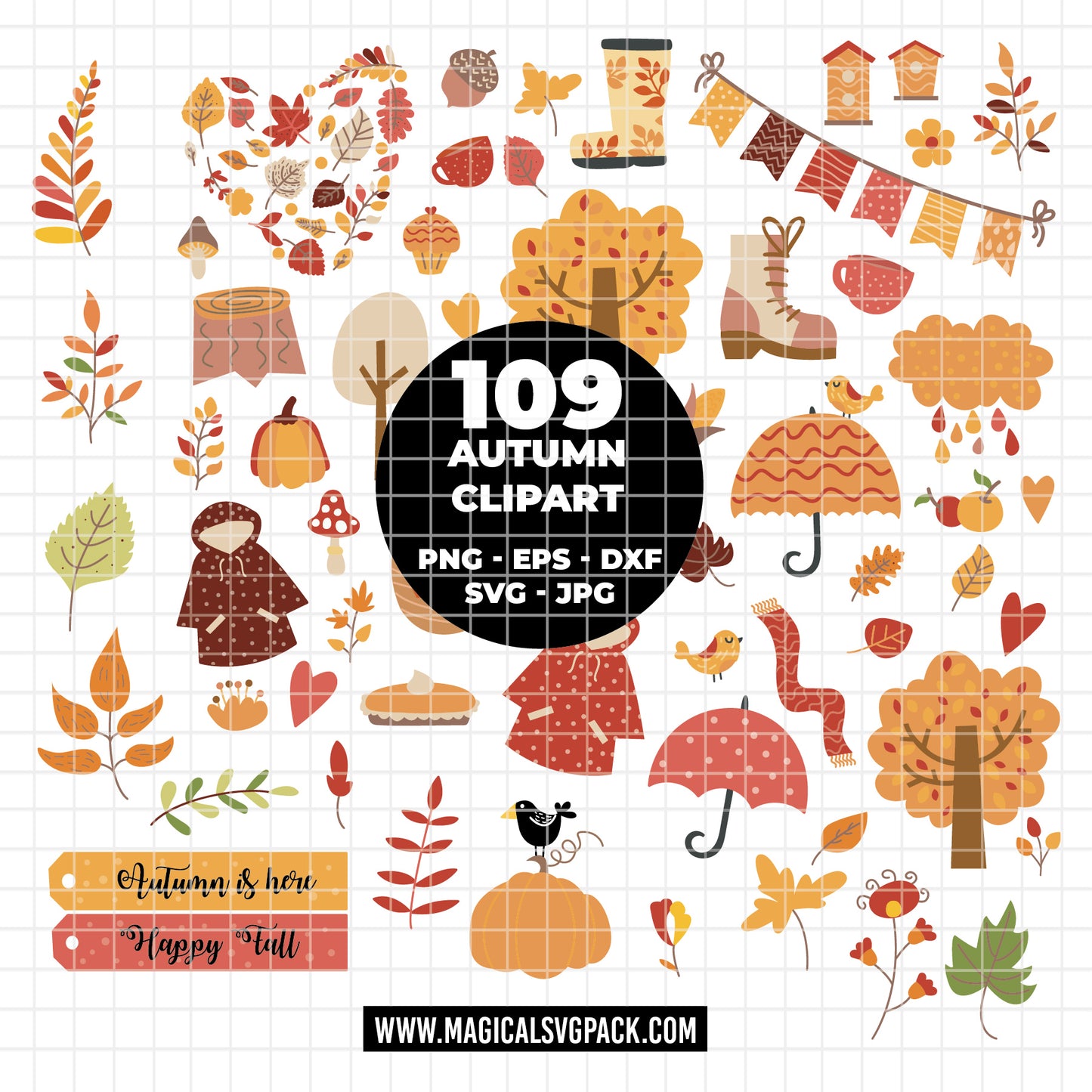 COD6098 - Autumn Fall SVG PNG Bundle | 109 Clipart Leaves Pumpkin Cozy Season | Thanksgiving Fall Decor | Cricut Sublimation Instant Download