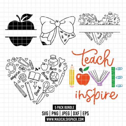 COD6099 - Teacher SVG PNG Bundle | Apple Monogram Heart Classroom Teach Love Inspire |Back to School Gift | Cricut Sublimation Instant Download