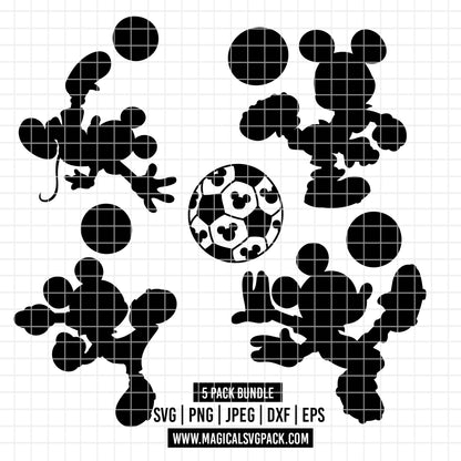 COD6140 - Mickey Soccer silhouettes pack bundle, Disney clipart Svg, Png, Eps, Dxf, Jpeg, vector.