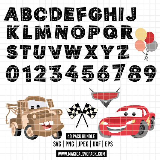 COD6147 - Cars Birthday SVG PNG Bundle. Lightning McQueen, Mater, icons,  Alphabet, Numbers. Cricut instant download