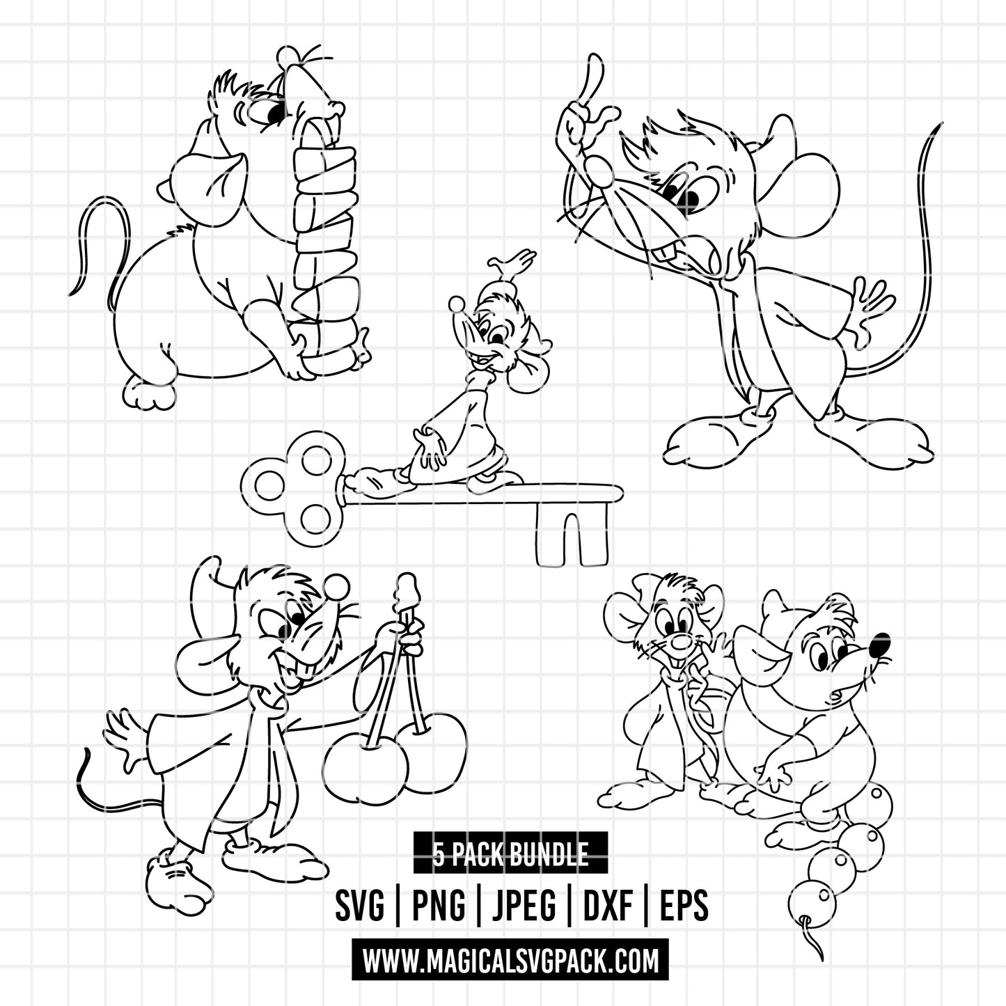 COD6148 - Jack & Gus Gus, Cinderella bundle, Disney princess clipart Svg, Png, Eps, Dxf, Jpeg, vector.