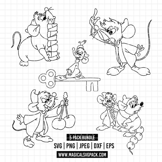 COD6148 - Jack & Gus Gus, Cinderella bundle, Disney princess clipart Svg, Png, Eps, Dxf, Jpeg, vector.