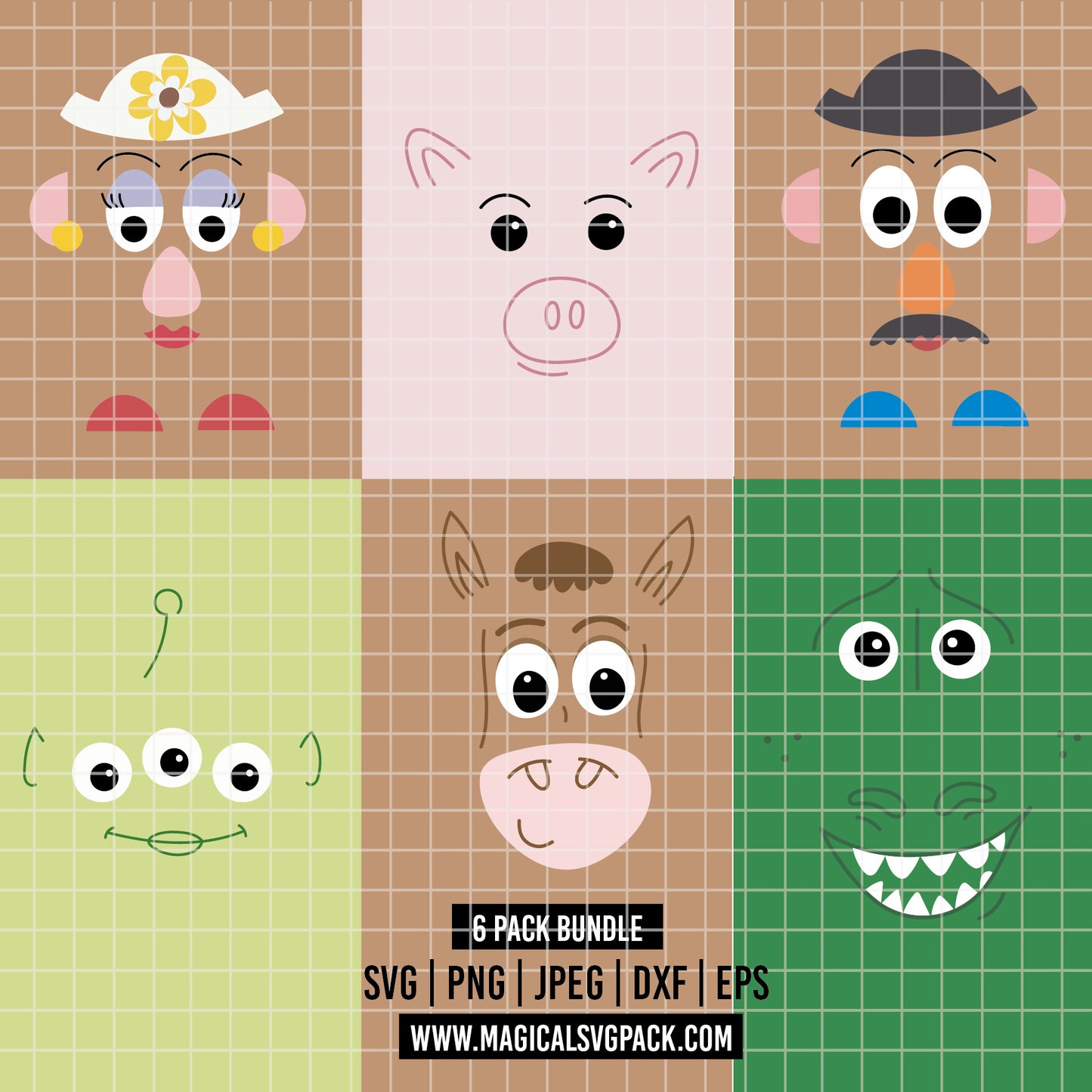 COD6150 - Toy Story Faces silhouettes pack bundle, Disney clipart Svg, Png, Eps, Dxf, Jpeg, vector..