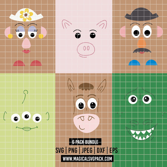 COD6150 - Toy Story Faces silhouettes pack bundle, Disney clipart Svg, Png, Eps, Dxf, Jpeg, vector..