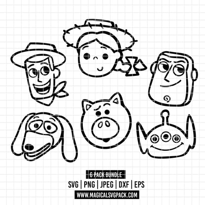 COD6152 - Toy Story characters Bold Outline pack bundle, Disney clipart Svg, Png, Eps, Dxf, Jpeg, vector.