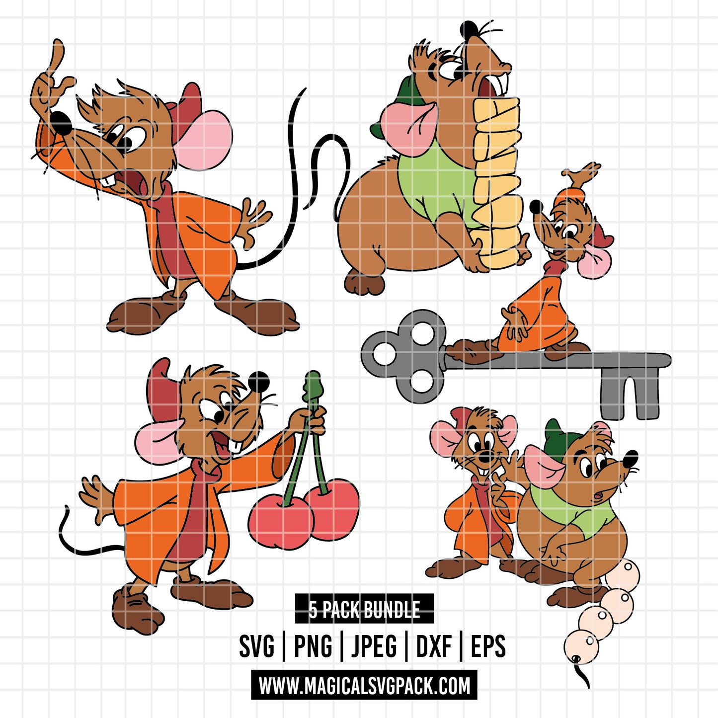 COD6153 - Jack & Gus Gus, Cinderella bundle, Disney princess clipart Svg, Png, Eps, Dxf, Jpeg, vector.