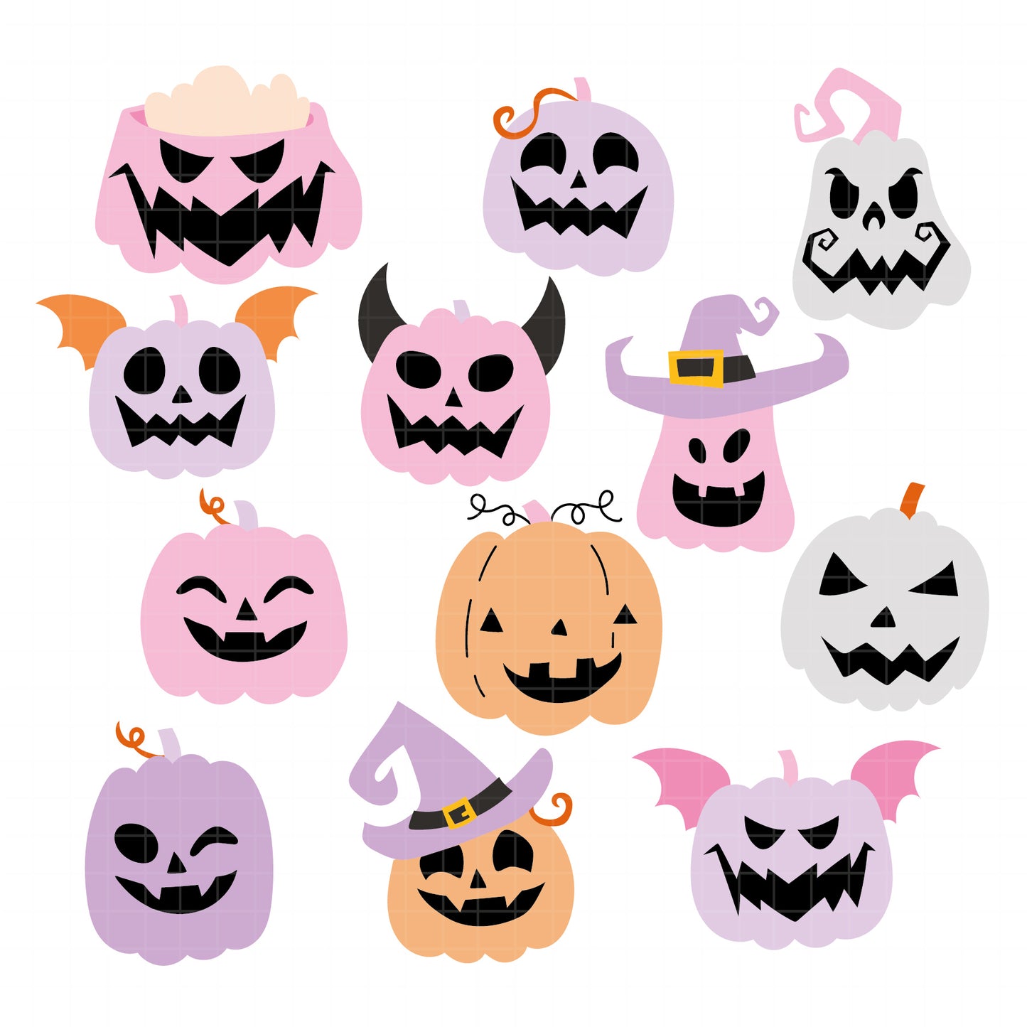 COD6154 - Spooky Vibes SVG PNG Bundle | 60 Halloween Pumpkin Ghost Cute Pink Purple Clipart | Spooky Season Family | Cricut Instant Download