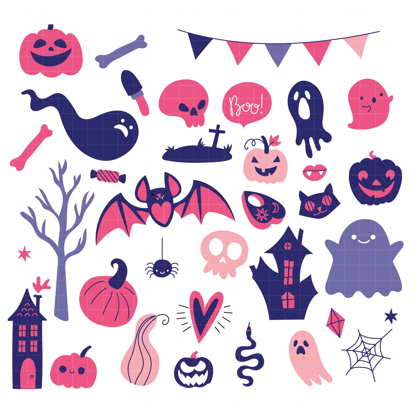 COD6154 - Spooky Vibes SVG PNG Bundle | 60 Halloween Pumpkin Ghost Cute Pink Purple Clipart | Spooky Season Family | Cricut Instant Download