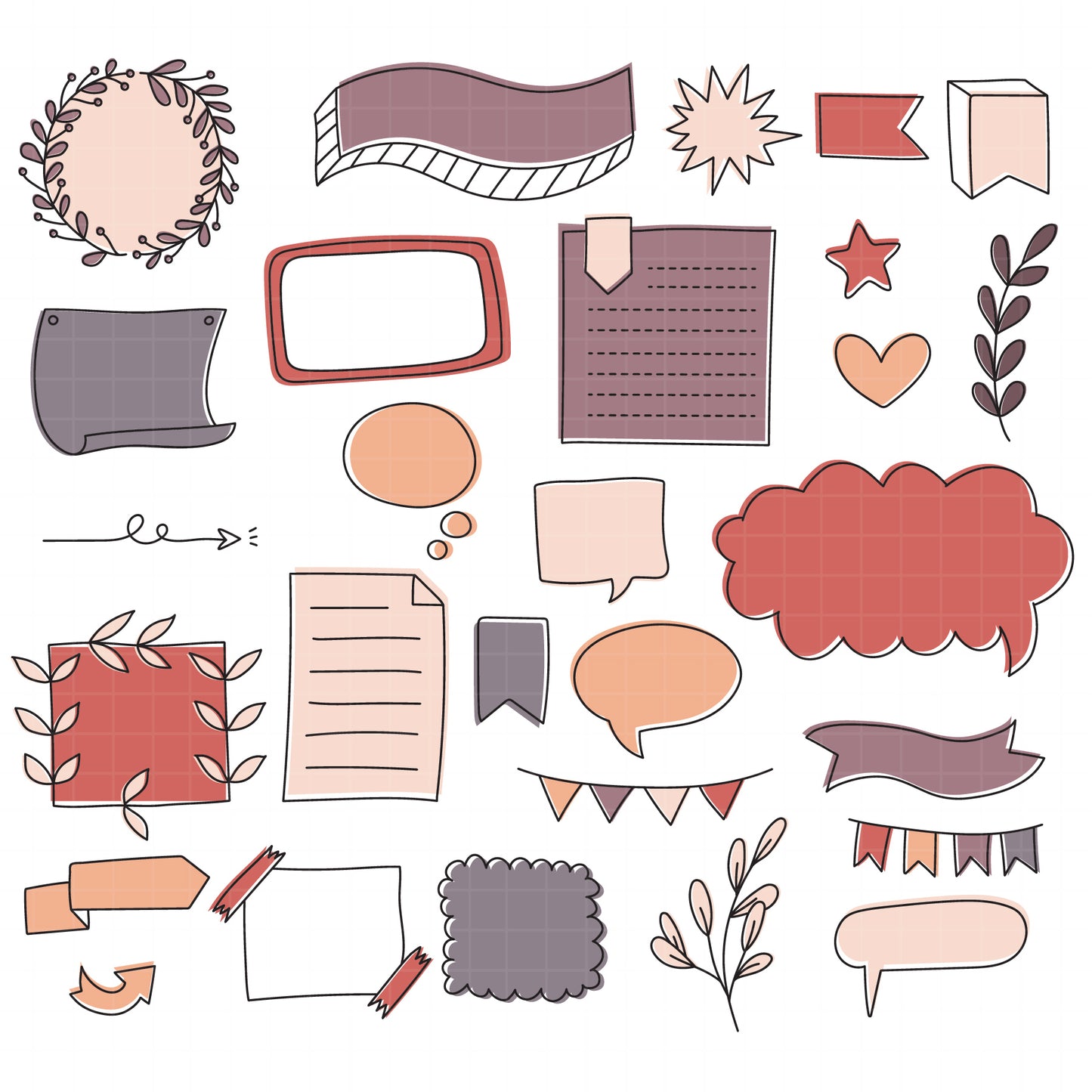 COD6156 - Bullet Journal SVG PNG Bundle | 113 Boho Earthy Planner Doodle Clipart Frames Banners | Terracotta Journal Elements | Cricut Download