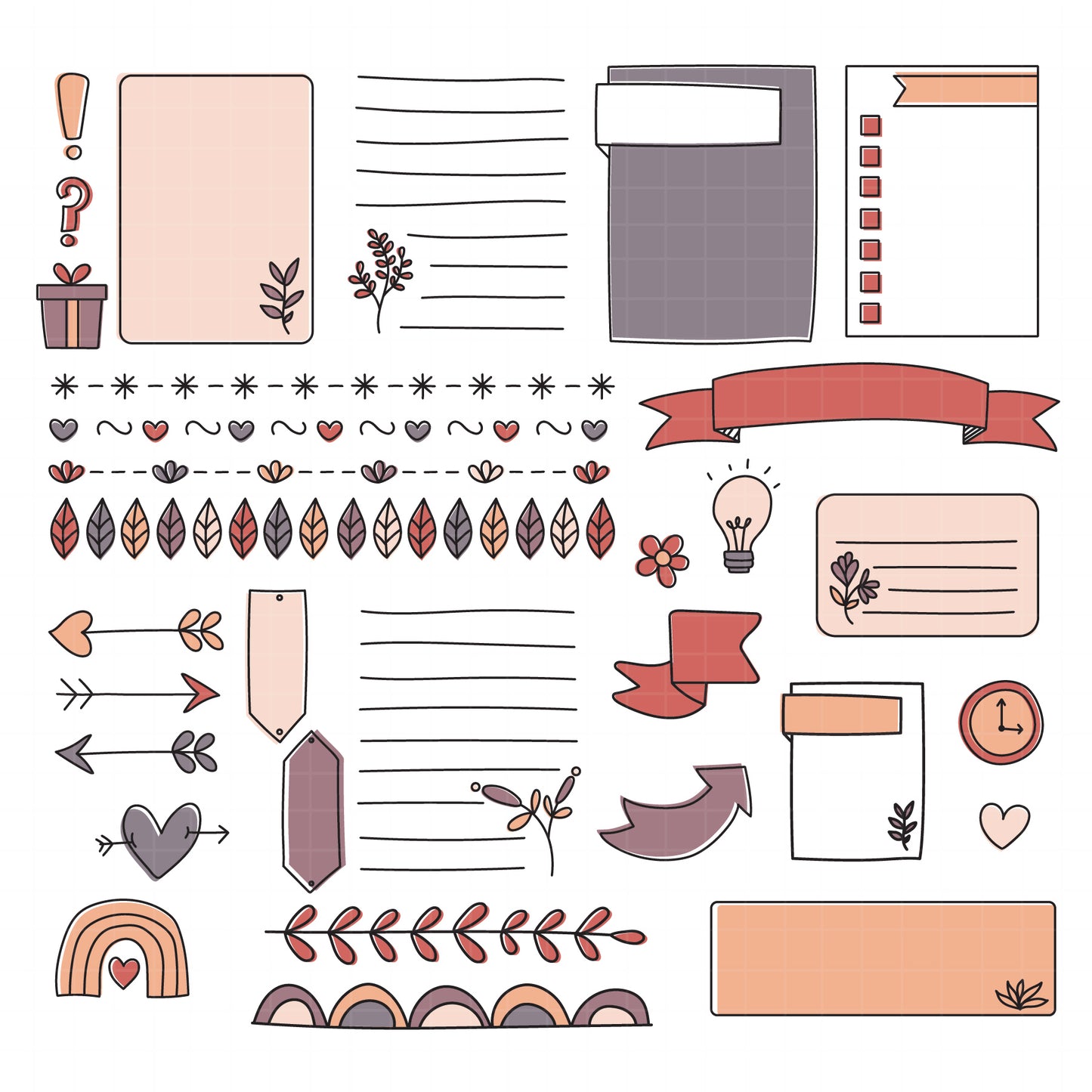 COD6156 - Bullet Journal SVG PNG Bundle | 113 Boho Earthy Planner Doodle Clipart Frames Banners | Terracotta Journal Elements | Cricut Download