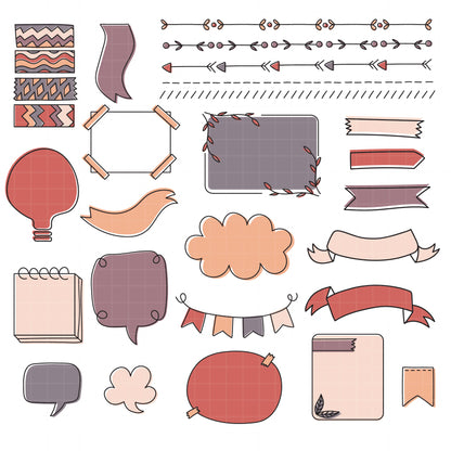 COD6156 - Bullet Journal SVG PNG Bundle | 113 Boho Earthy Planner Doodle Clipart Frames Banners | Terracotta Journal Elements | Cricut Download