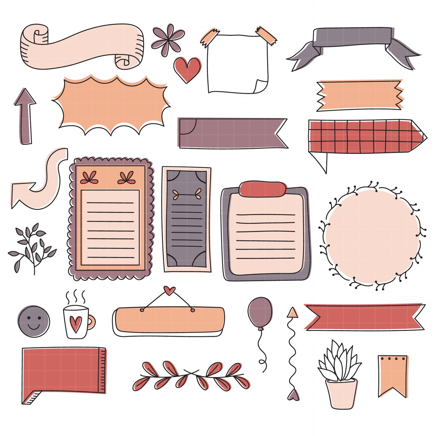 COD6156 - Bullet Journal SVG PNG Bundle | 113 Boho Earthy Planner Doodle Clipart Frames Banners | Terracotta Journal Elements | Cricut Download