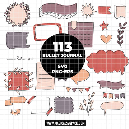 COD6156 - Bullet Journal SVG PNG Bundle | 113 Boho Earthy Planner Doodle Clipart Frames Banners | Terracotta Journal Elements | Cricut Download