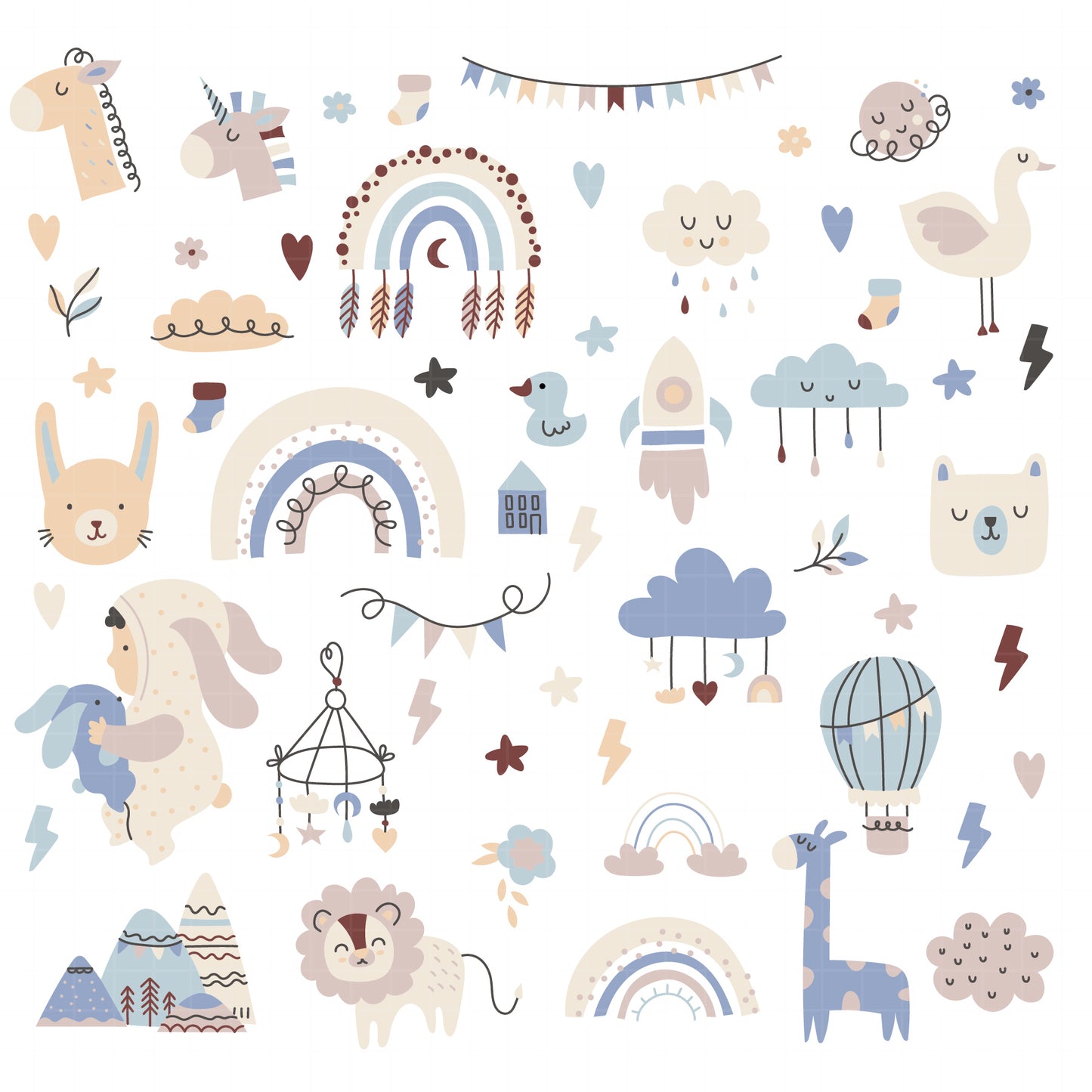 COD6157 - Baby SVG PNG Mega Bundle | 168 Boho Nursery Clipart 3 Color Palettes | Rainbow Animals Baby Shower | Cricut Sublimation Instant Download