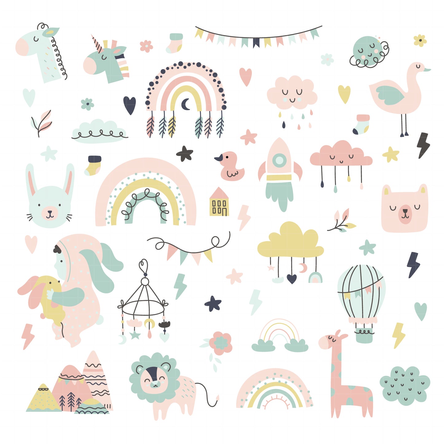 COD6157 - Baby SVG PNG Mega Bundle | 168 Boho Nursery Clipart 3 Color Palettes | Rainbow Animals Baby Shower | Cricut Sublimation Instant Download