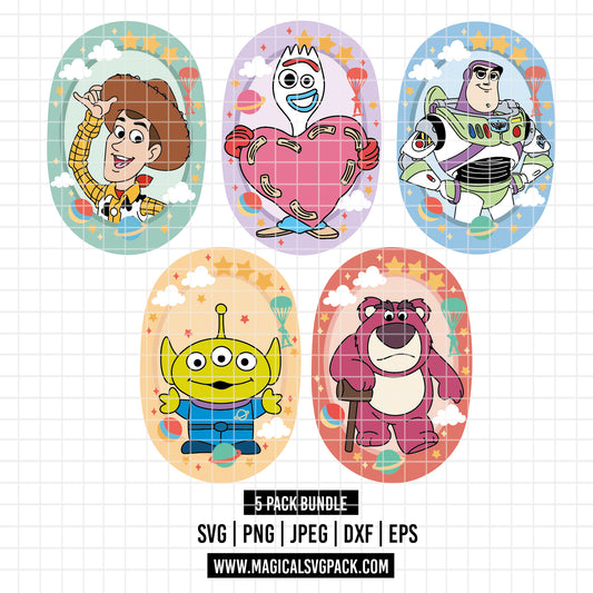 COD6164 - Toy Story characters in frames pack bundle, Disney clipart Svg, Png, Eps, Dxf, Jpeg, vector.