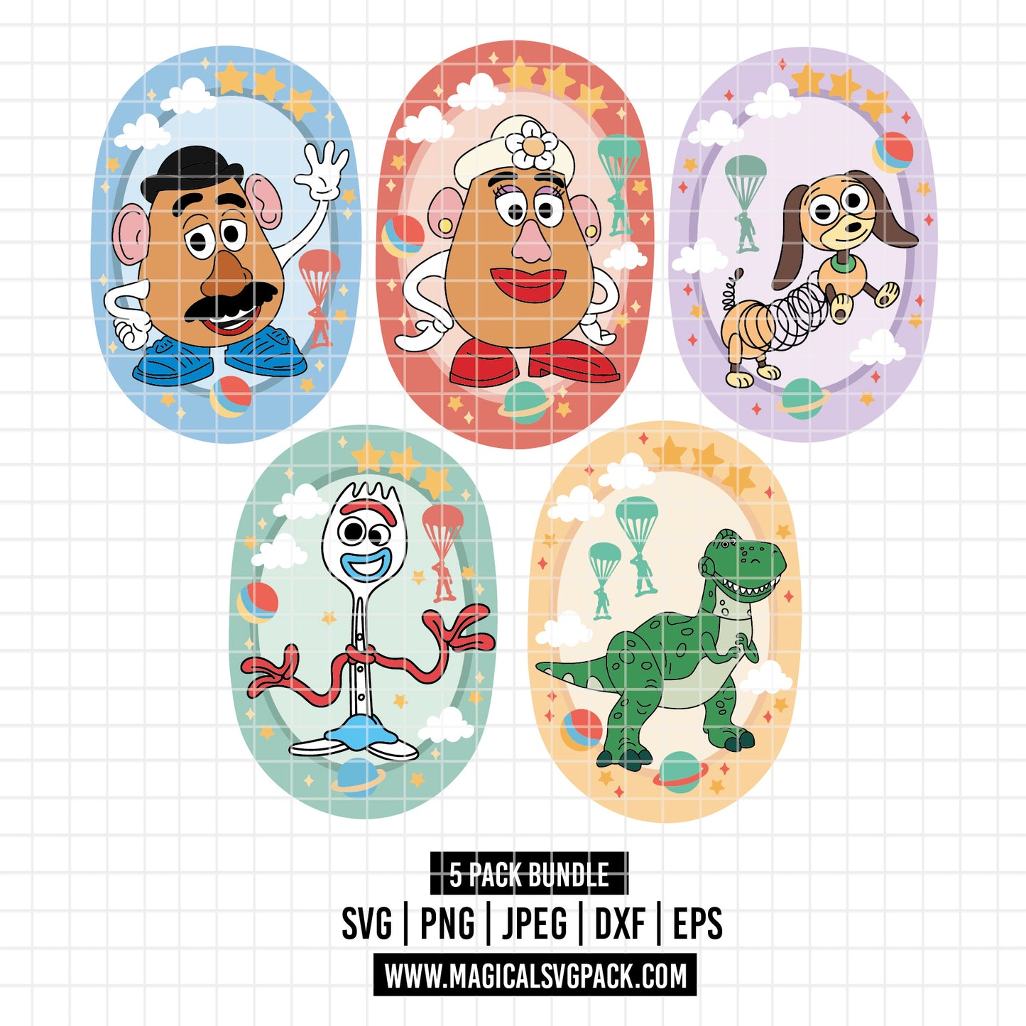 COD6165 - Toy Story Characters in frames pack bundle, Disney clipart Svg, Png, Eps, Dxf, Jpeg, vector.