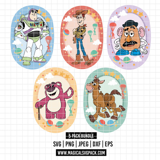 COD6167 - Toy Story characters in frames pack bundle, Disney clipart Svg, Png, Eps, Dxf, Jpeg, vector.