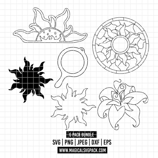COD6174 - Tangled icons line art pack bundle, Disney princess clipart Svg, Png, Eps, Dxf, Jpeg, vector. (Copia)