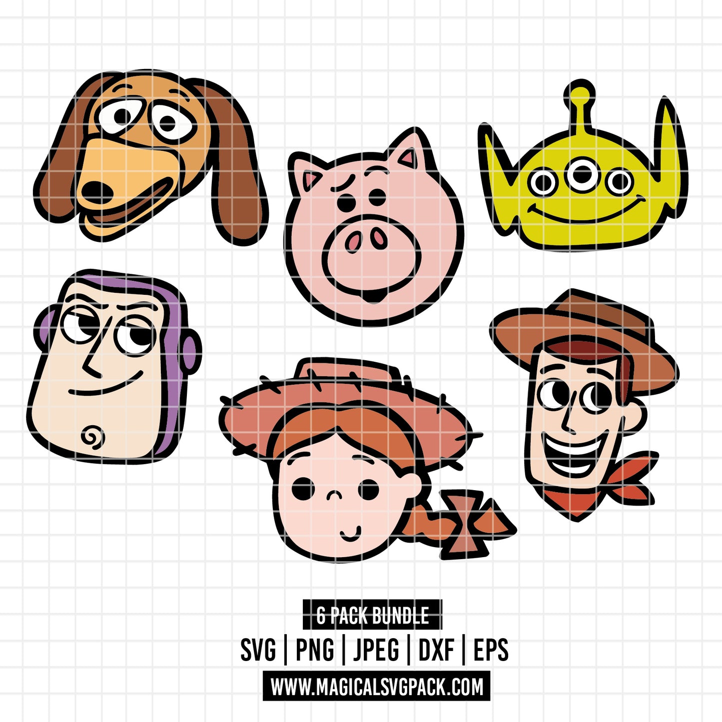 COD6175 - Toy Story characters Bold Outline pack bundle, Disney clipart Svg, Png, Eps, Dxf, Jpeg, vector.