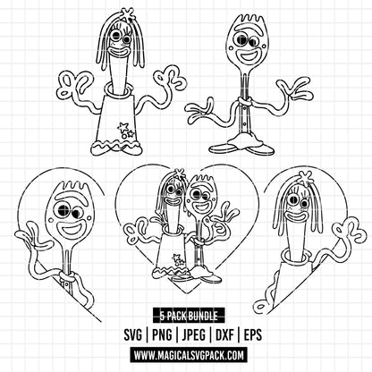 COD6182 - Forky & Knifey line art pack bundle, Disney clipart Svg, Png, Eps, Dxf, Jpeg, vector.