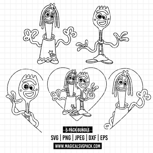 COD6182 - Forky & Knifey line art pack bundle, Disney clipart Svg, Png, Eps, Dxf, Jpeg, vector.