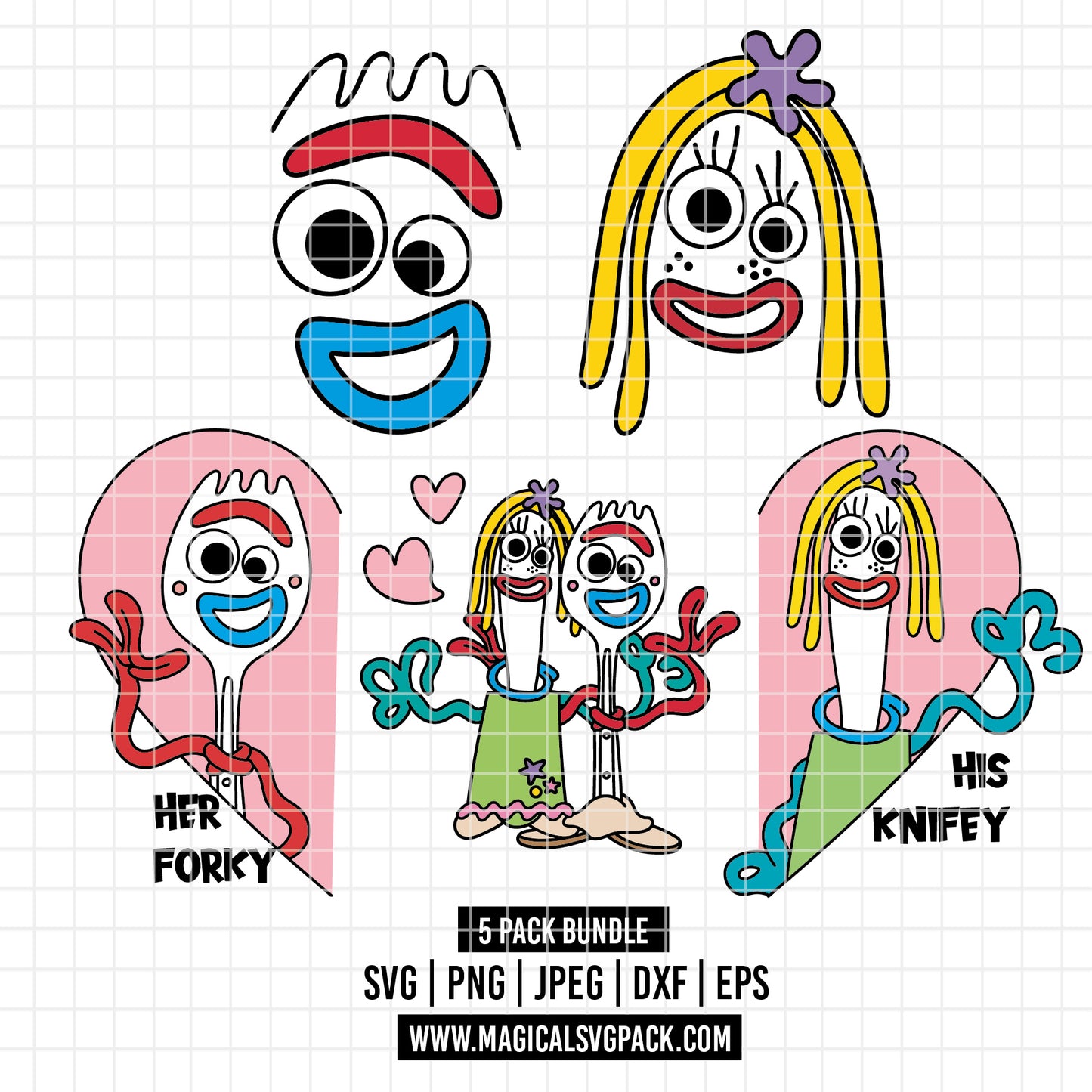 COD6183 - Forky & Knifey pack bundle, Disney clipart Svg, Png, Eps, Dxf, Jpeg, vector.